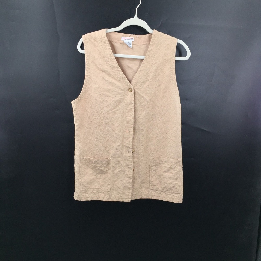 Vintag 90s Talbots embossed floral khaki vest linen blend cottagecore oversize S